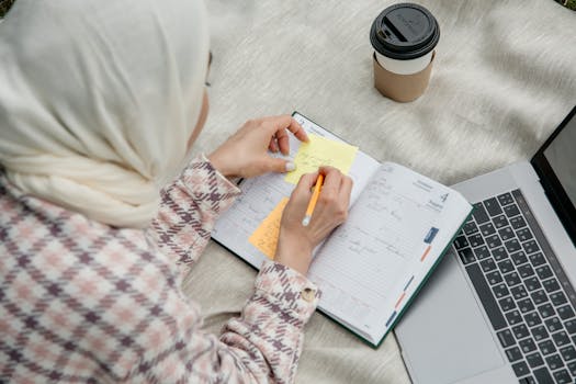 focused student studying with a planner