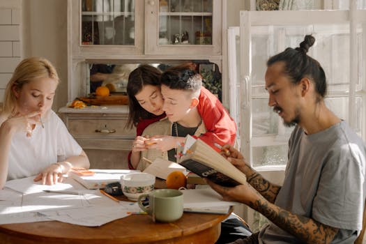 student studying with a group